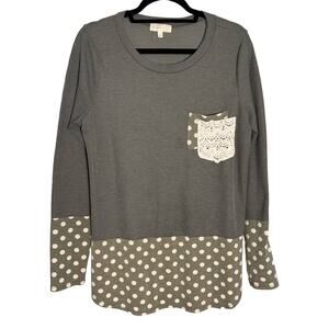 Gray Boxy Long Sleeve Sweatshirt with Polka Dots